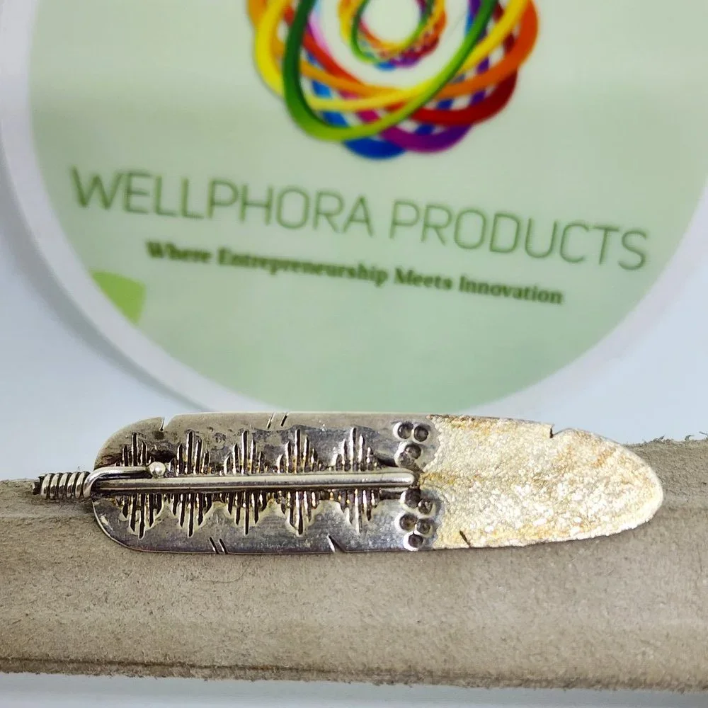 Navajo Sterling Silver High Detail Feather Brooch Pin by Herbert Cayatineto